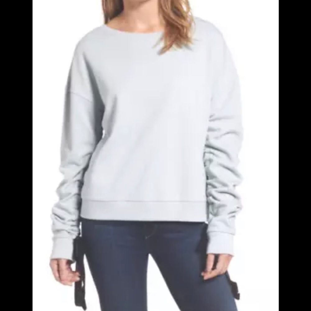 Halogen M White Ruched Ribbon Tie Sweatshirt NWT